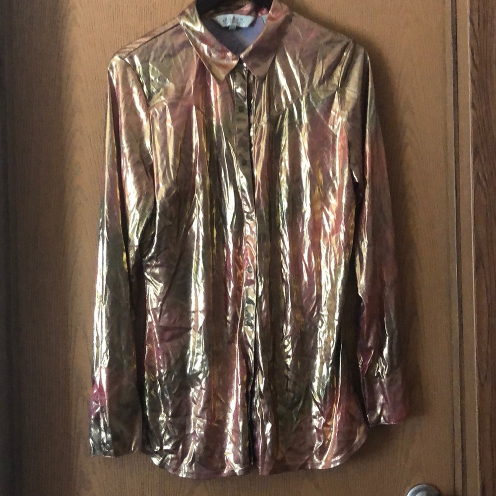 Pink and gold button down shirt